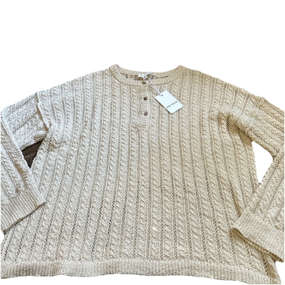Heyson Plus Oversized‎ Women's 2XL Sweater Ivory Eyelet Knitted NWT